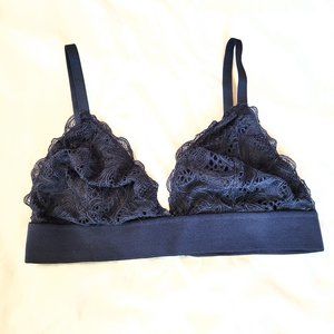 Lively Long-Lined Navy Blue Triangle Lace Bralette
